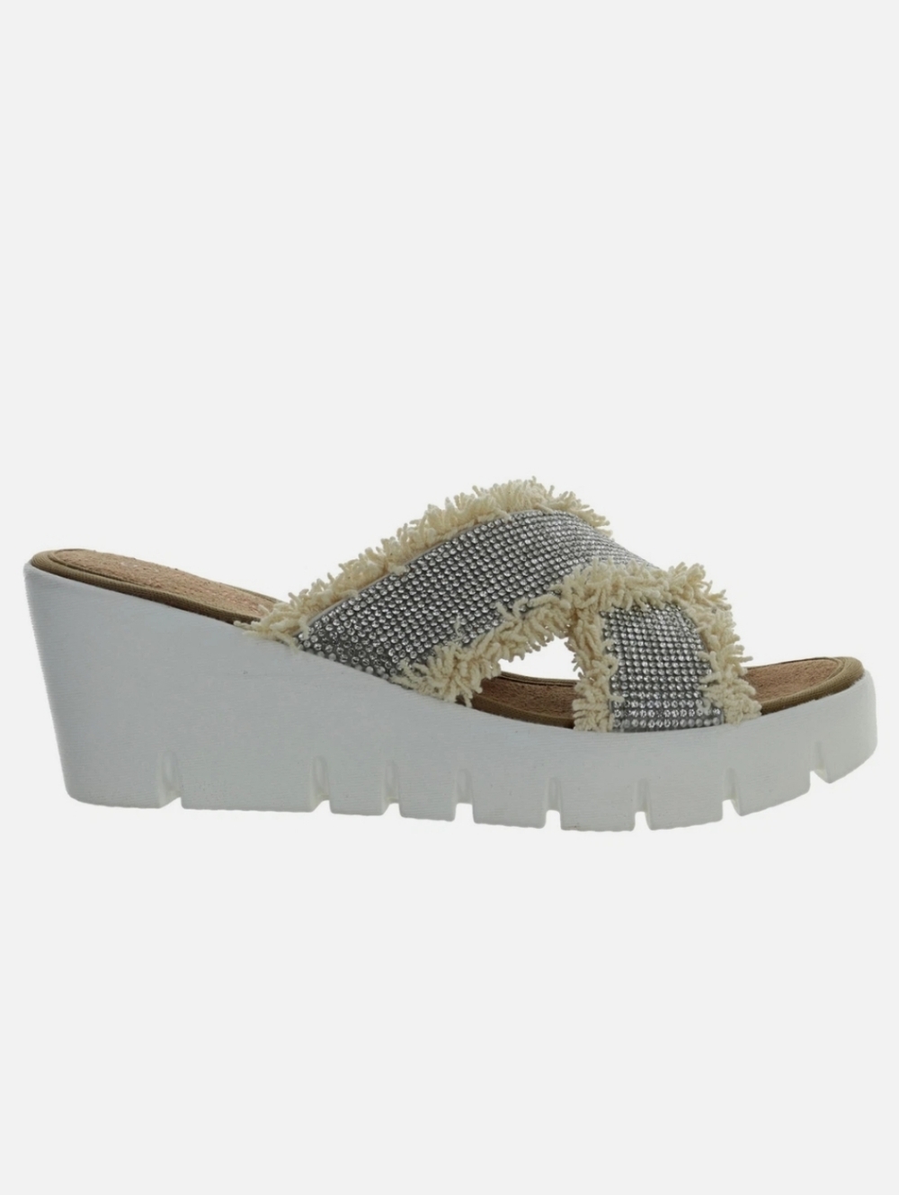 bernie mev. Cream and Silver Platform Slide Sandals